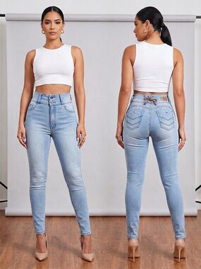 Colombian Butt Lifting High Waist Jeans Lace Up Back Size 12 Col / 6 US
